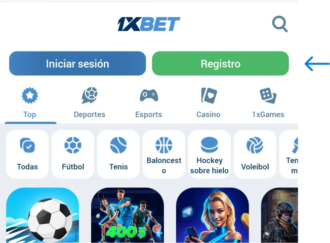 Haz clic en el botón Registrarse 1xbet Betapk América Latina